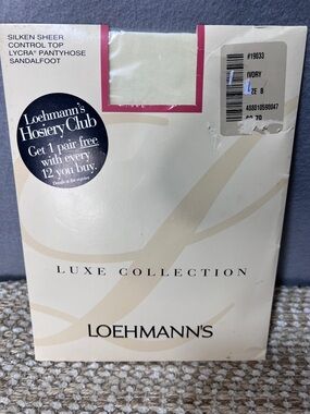 Loehmanns Silken Sheer Pantyhose Control Top Ivory Size B Sandalfoot NIP